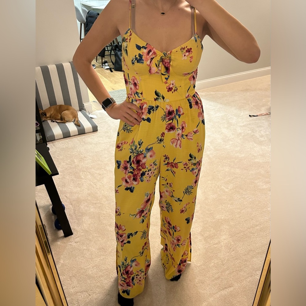 Xhileration yellow floral jumpsuit